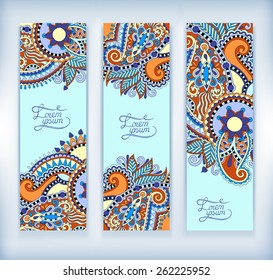 set of decorative flower template banner, card, web design with place for your text, vector illustration in blue color