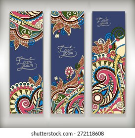 set of decorative flower template banner, card, web design with place for your text, vector illustration on dirty dark blue