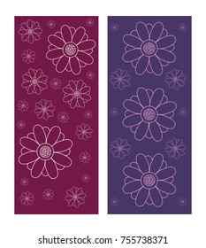 Set of decorative flower texture backgrounds in purple and violet colors. Seamless pattern vector illustration isolated on the white background