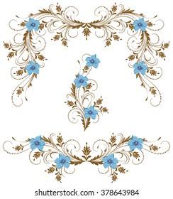 Set decorative flowers ornament 