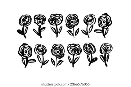  Set of decorative flowers rose silhouettes  . Collection  flowers roses, hand drawn. Wedding vector invite card.