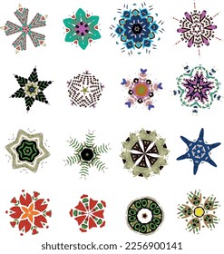 Un conjunto de flores decorativas, estrellas. Archivo vector para diseños.