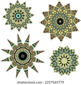 A set of decorative flowers, stars. Vector file for designs.