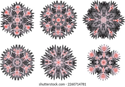 Un conjunto de flores decorativas, estrellas. Archivo vector para diseños.