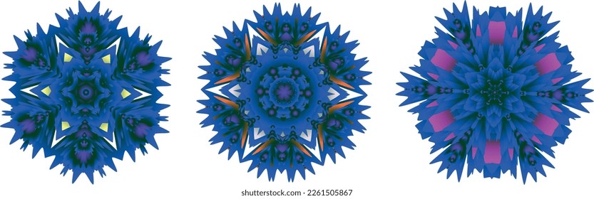 A set of decorative flowers, stars. Vector file for designs.
