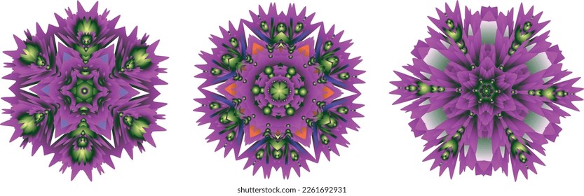 Eine Reihe dekorativer Blumen, Sterne. Vektordatei für Designs.