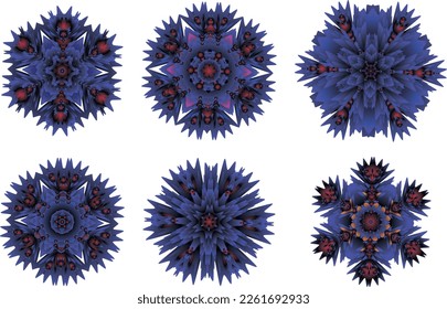 A set of decorative flowers, stars. Vector file for designs.
