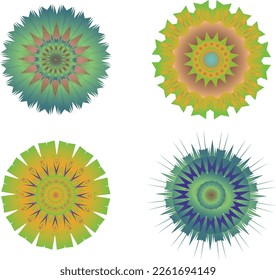 A set of decorative flowers, stars. Vector file for designs.