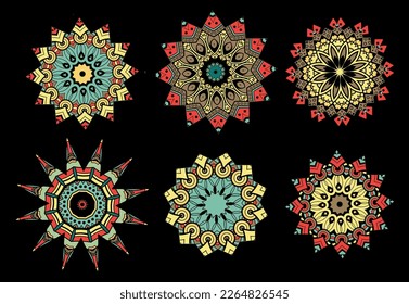 Eine Reihe dekorativer Blumen, Sterne. Vektordatei für Designs.