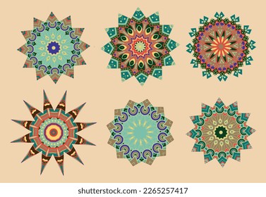 A set of decorative flowers, stars. Vector file for designs.