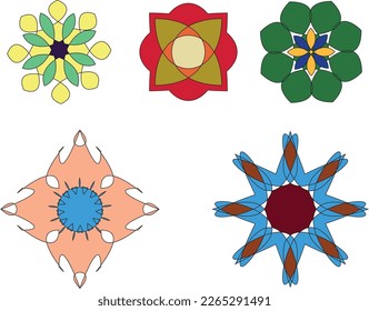 A set of decorative flowers, stars. Vector file for designs.
