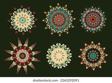 A set of decorative flowers, stars. Vector file for designs.