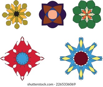 Eine Reihe dekorativer Blumen, Sterne. Vektordatei für Designs.