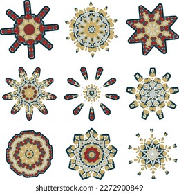Un conjunto de flores decorativas, estrellas. Archivo vector para diseños.