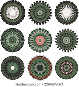 A set of decorative flowers, stars. Vector file for designs.