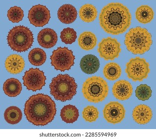 A set of decorative flowers, stars.  Vector file for designs.