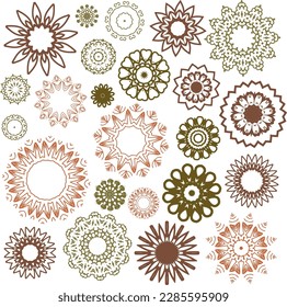 A set of decorative flowers, stars.  Vector file for designs.