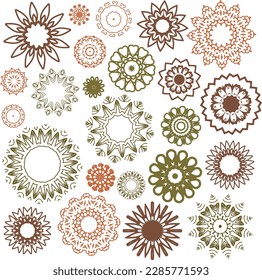 A set of decorative flowers, stars. Vector file for designs.