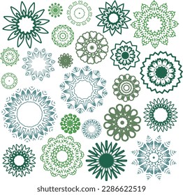 A set of decorative flowers, stars. Vector file.