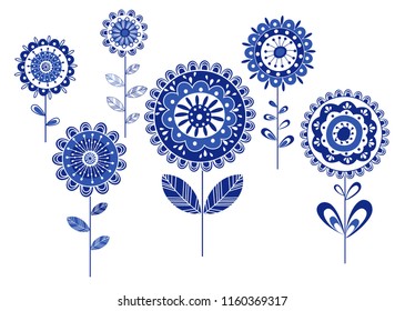 Set of decorative flowers. Vector illustration.