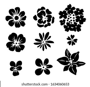 Set of decorative flowers. Vector illustration. Floral silhouette