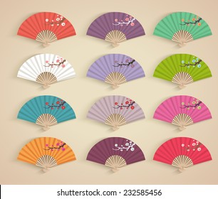 Set of decorative folding fans. 