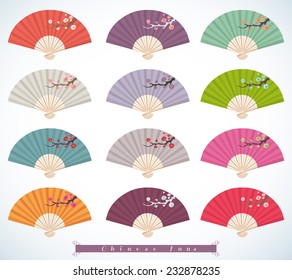 Set of decorative folding fans. 