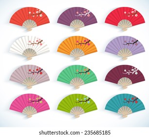 Set of decorative folding fans. 