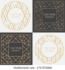 Set decorative frame in art deco style. Applicable for monograms, logo, wedding invitation, menu. Circular vector ornament. Graphic design element isolated on black and white background.