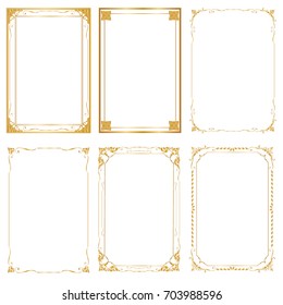 Set Decorative frame and borders, Golden frame on white background. Thai pattern