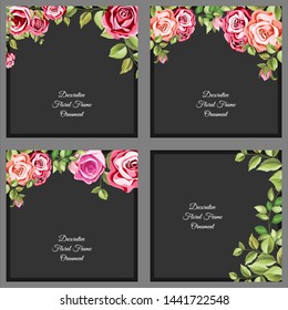 set of decorative frame with floral and leaves ornament - vector