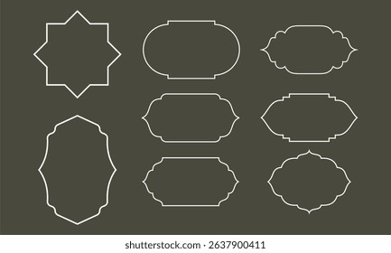 Set of Decorative Frame Outlines with Elegant Ornament Shapes on Dark Background