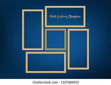 Set of decorative frame picture with gold border, Vector design on blue background with copy space in premium concept.