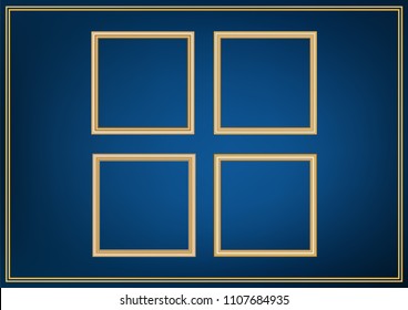 Set of decorative frame picture with gold border, Vector design on blue background with copy space in premium concept.