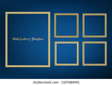 Set of decorative frame picture with gold border, Vector design on blue background with copy space in premium concept.