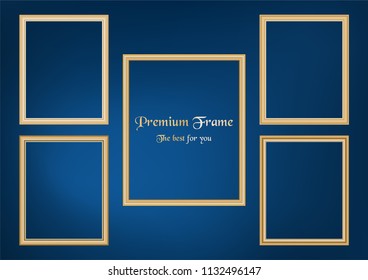 Set of decorative frame picture with gold border, Vector design on blue background with copy space in premium concept.