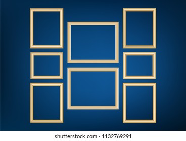 Set of decorative frame picture with gold border, Vector design on blue background with copy space in premium concept.