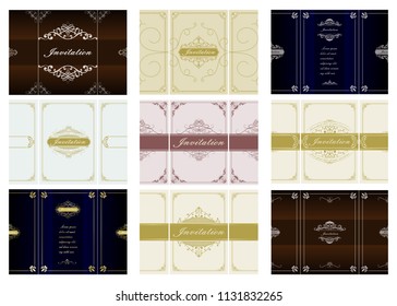 set of decorative frame in vintage style with beautiful filigree and retro border for premium invitation or wedding card on ancient background, luxury postcard, ornament vector