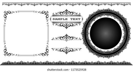 set of decorative frame in vintage style with beautiful filigree and retro border for premium invitation cards or luxury certificate on ancient background, ornament vector