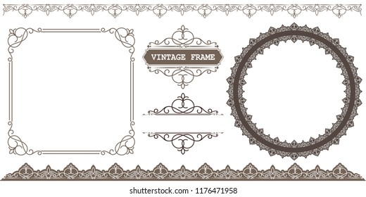 set of decorative frame in vintage style with beautiful filigree and retro border for premium invitation cards or luxury certificate on ancient background, ornament vector