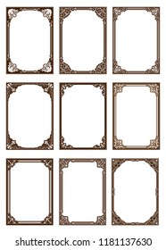 set of decorative frame in vintage style with beautiful filigree and retro border for premium invitation or wedding card on ancient background, luxury postcard, ornament vector