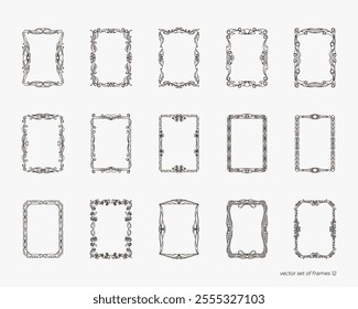 Set of decorative frames in A4 format. Vector template of a vintage frame decorated with a pattern, ornament, ornate border. Elements of ethnic, heraldry, Victorian, boho, floral. Divider, invitation