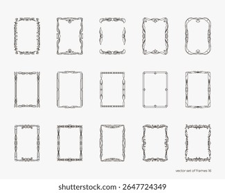 Ensemble de cadres décoratifs avec motif géométrique abstrait. template de cadre d'Image vectorielle format a4 pour l'impression. Diviseur de cadre vide, bouclé, victorien, ornement vintage. Éléments de design d'héraldique dessinés à la main.