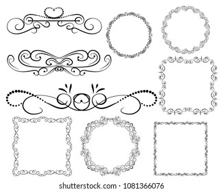 Set of decorative frames, borders, dividers.