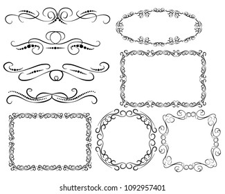 Set of decorative frames, borders, dividers.