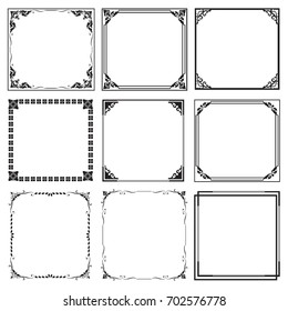 Set Decorative frames and borders , Square, on white background