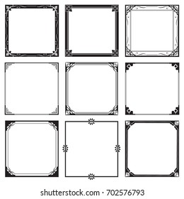 Set Decorative frames and borders , Square, on white background