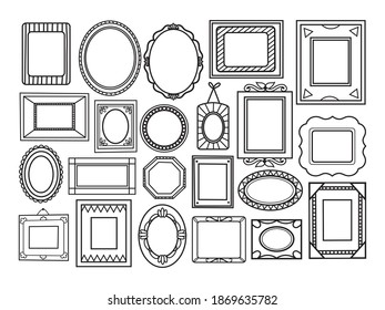 Set of decorative frames. Collection of vintage picture frames. Various doodle frames. Vector illustration of different hand frames.