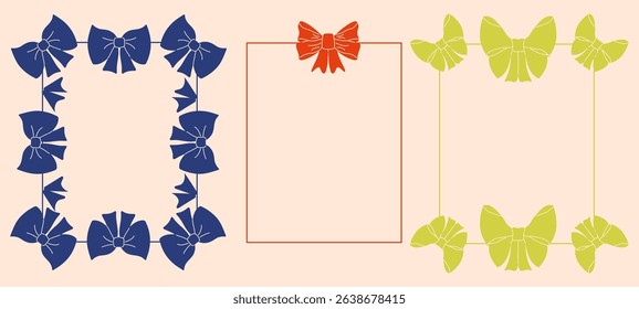 Set of decorative frames with different colored bows. Vector design illustration