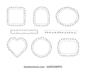 A set of decorative frames of different shapes with seams, made in a minimalist style. Ideal for scrapbooking, design, photo and postcard design.